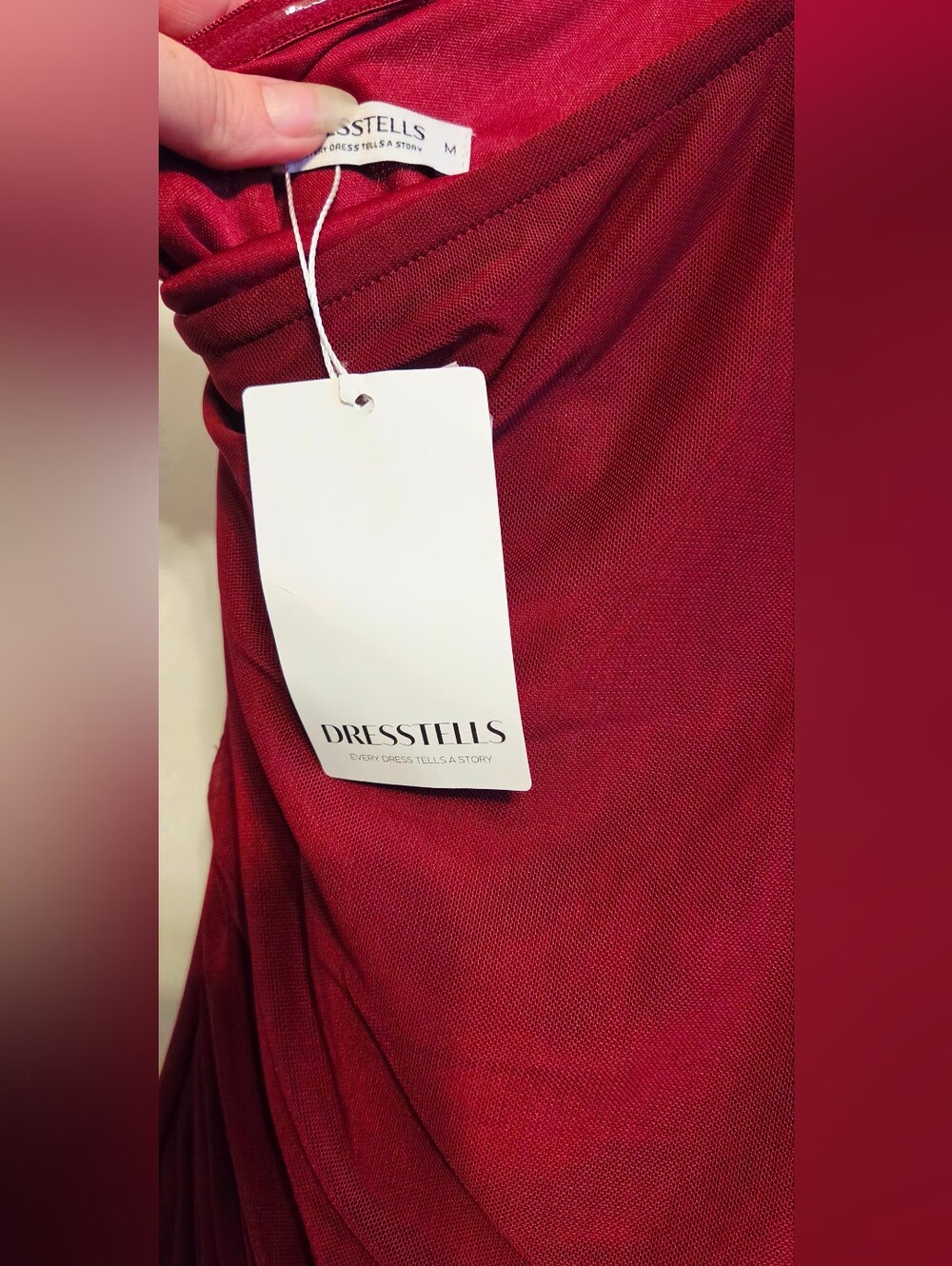 One-Shoulder Wine Ruffle-Slit Maxi Dress - Picture 3 of 6